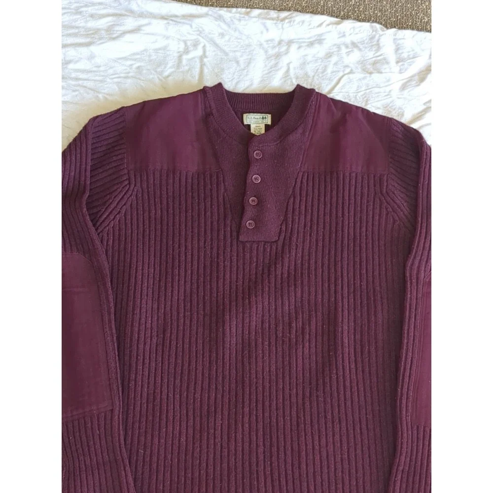 LL Bean Commando Henley Merino Wool Burgundy Red Sz XLT Fits‎ Lg Tall Pullover